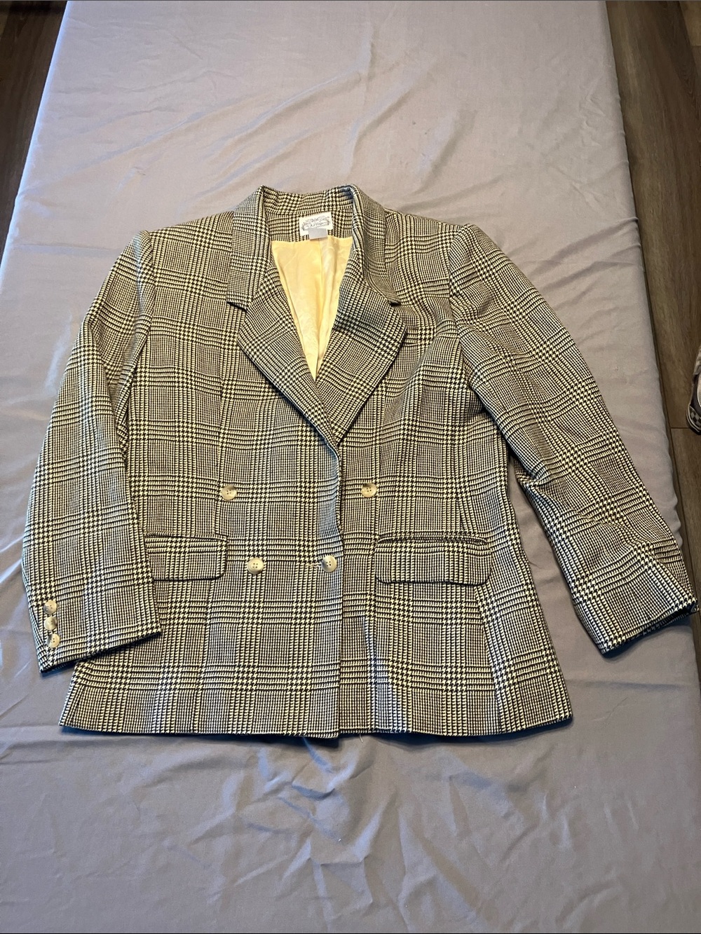 villager Brown and Cream Glen Plaid Double-Breasted Blazer